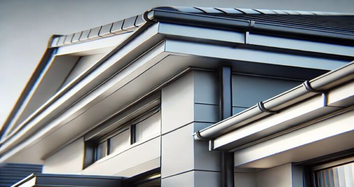 Durable aluminium fascia and soffits providing a clean, modern look to a roofline, protecting it from weather elements.