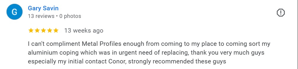 Satisfied customer shares positive experience with Metal Profiles Ltd services.